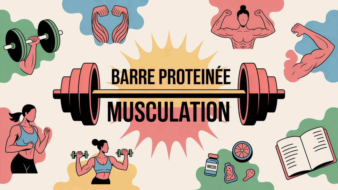 Barre proteinee musculation centrale, icones sport autour