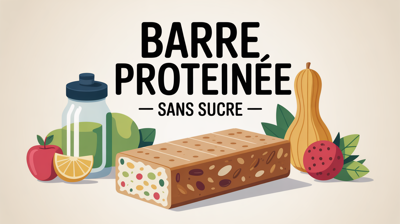 barre proteinee sans sucre avec haltère et fruits, collation sportive