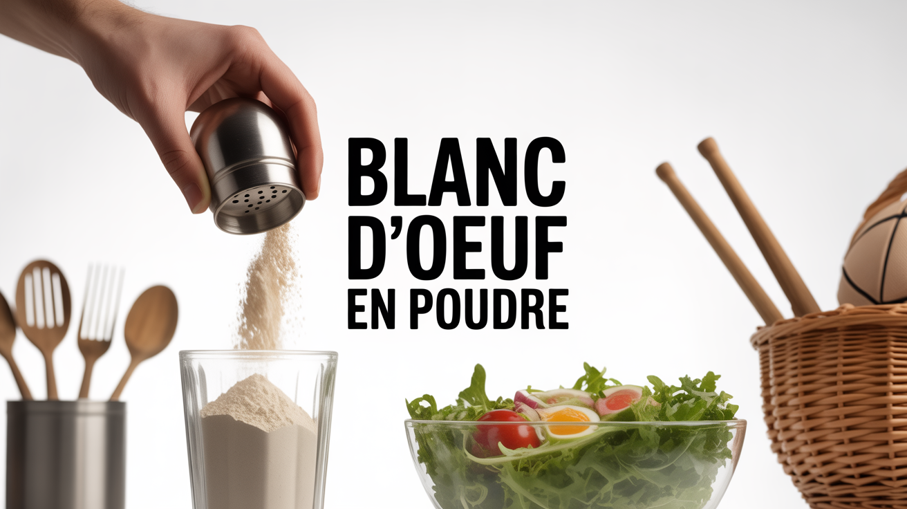 main qui verse blanc d oeuf en poudre dans shaker et saladier