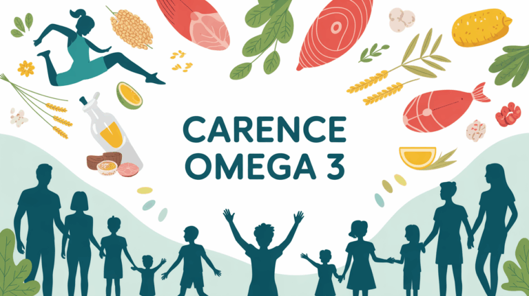 Illustration silhouettes sport famille et aliments pour carence omega 3