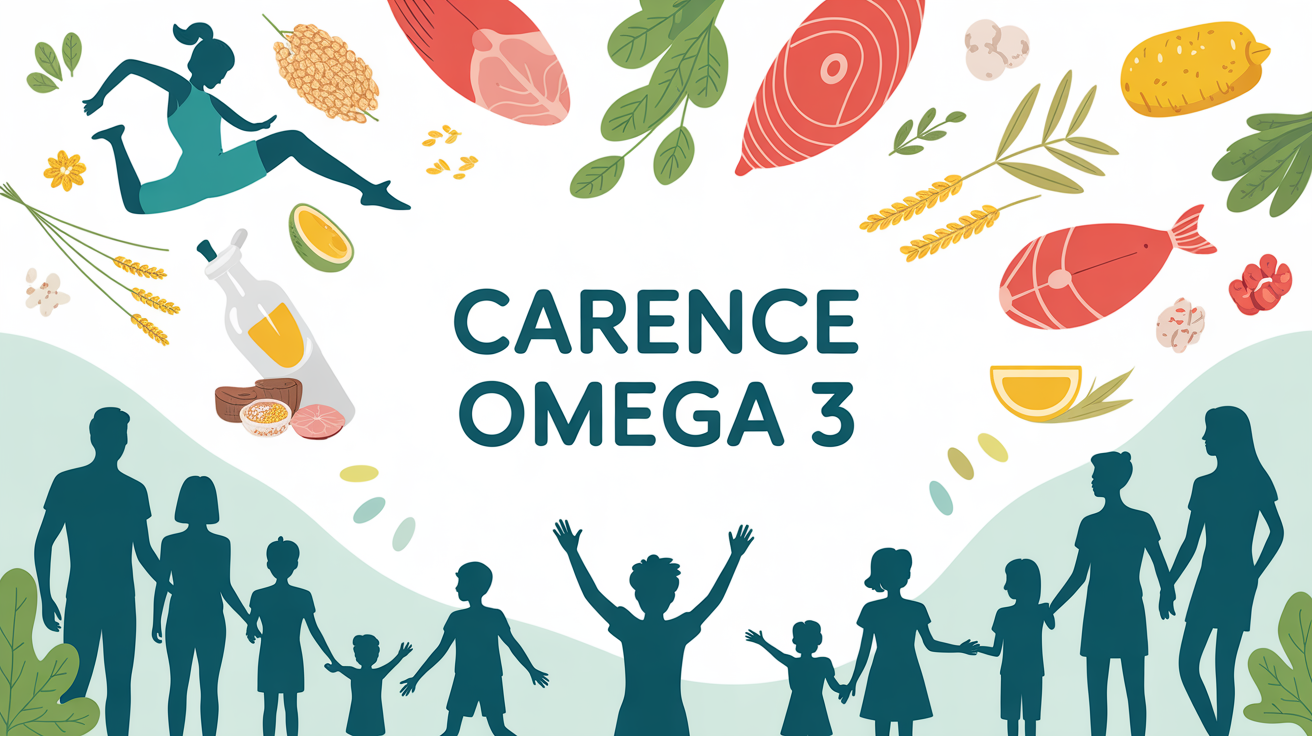 Illustration silhouettes sport famille et aliments pour carence omega 3