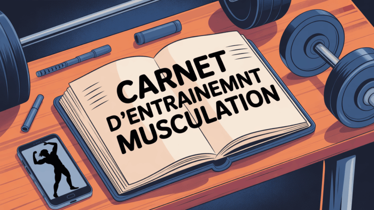 Visuel carnet d'entraînement musculation sur table de gym