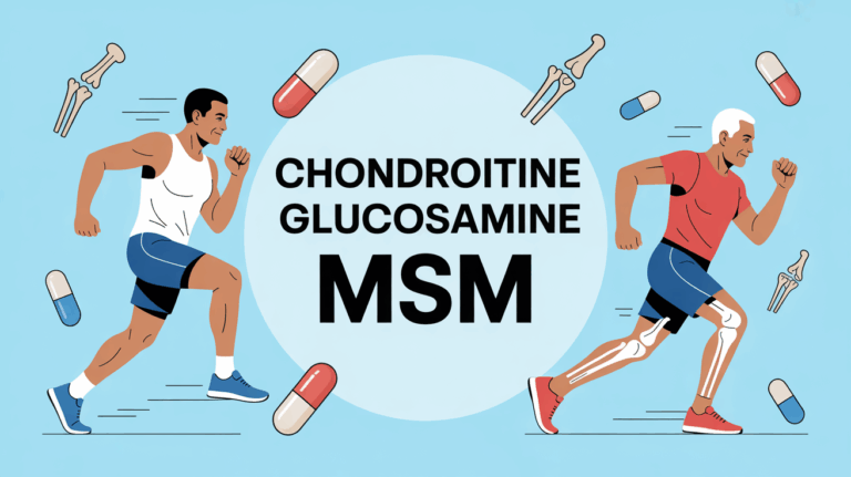 Sportif senior actif avec chondroïtine glucosamine MSM symboles articulations