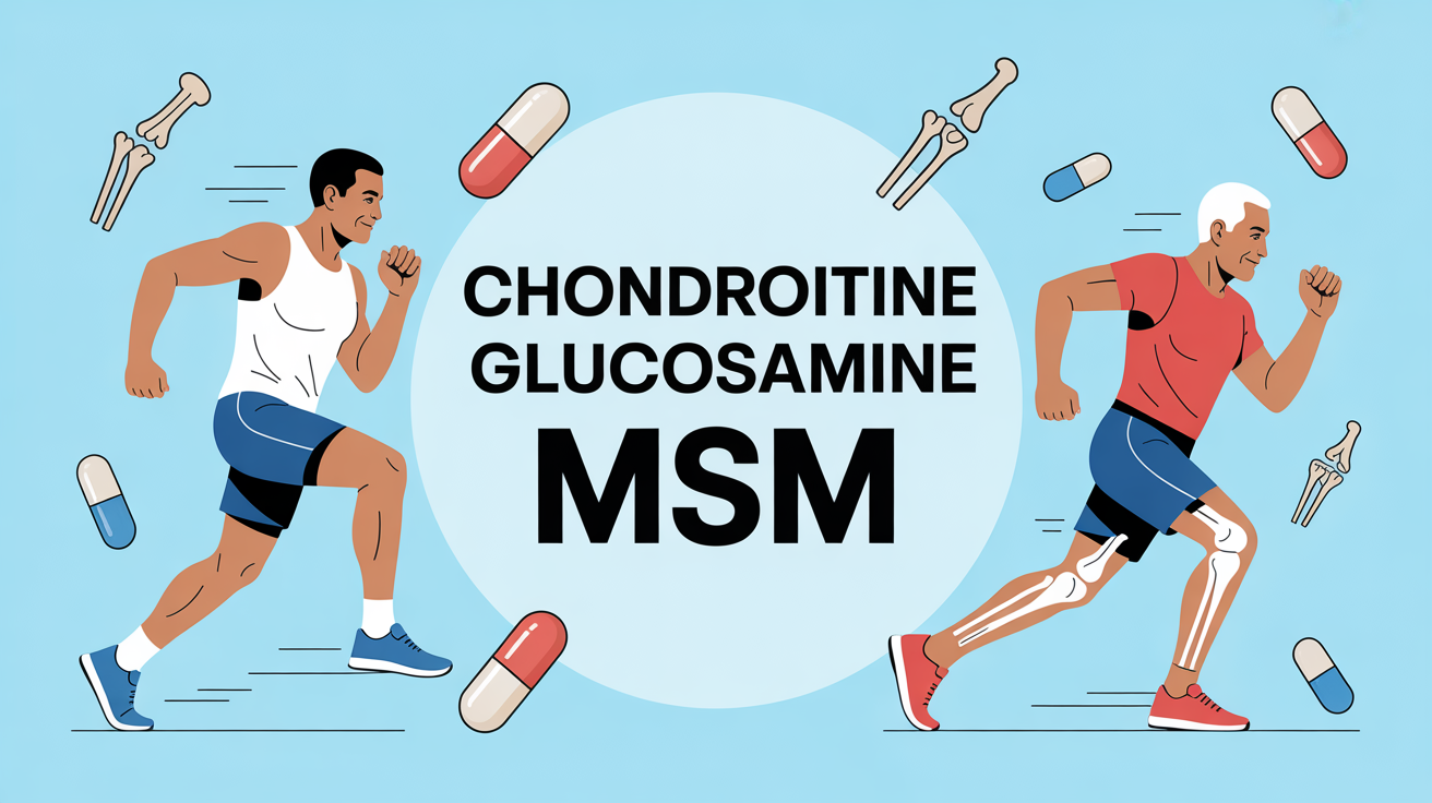 Sportif senior actif avec chondroïtine glucosamine MSM symboles articulations
