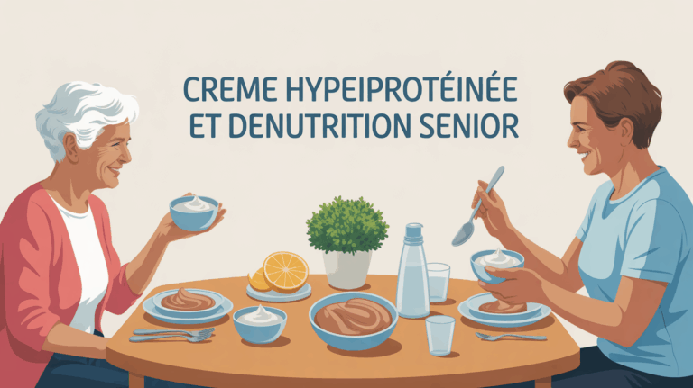 Table familiale avec personne agee et creme hyperproteinee