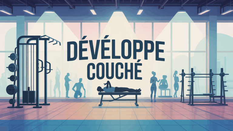 Salle de sport moderne avec developpe couche, banc et barres
