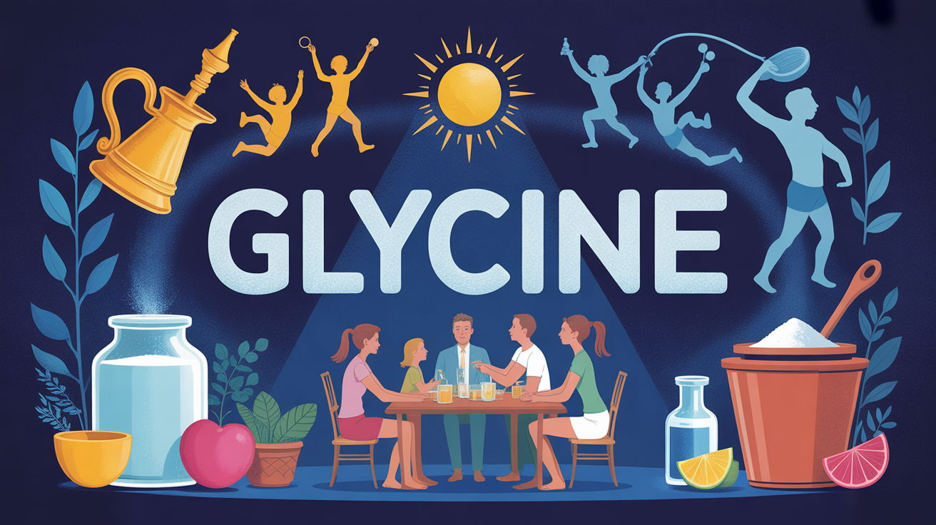 Scène lumineuse avec pot de poudre glycine, sportifs et famille autour d'une table