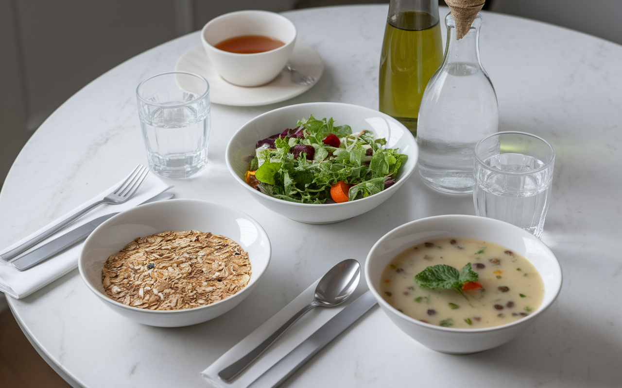 assiettes menus detox sur table calme