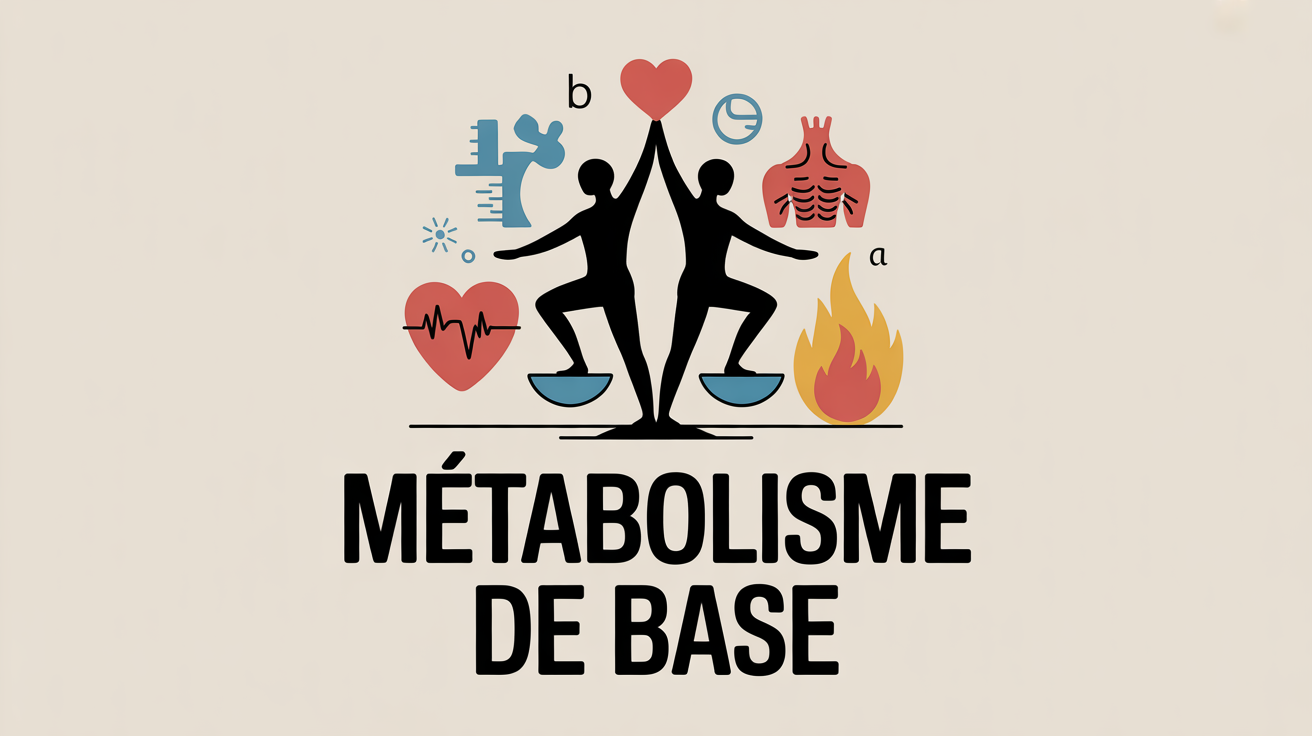 Deux silhouettes sur balance avec elements metabolisme et formules
