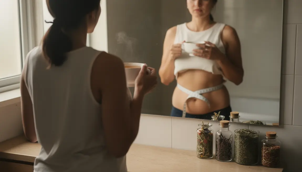 adulte mesure tour de taille et boit tisane bruleur de graisse bio