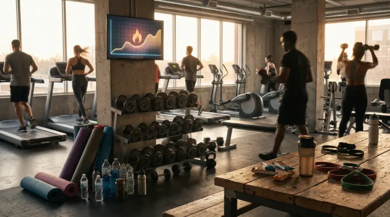 Salle de sport moderne avec dépense calorique affichée