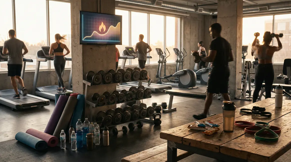 Salle de sport moderne avec dépense calorique affichée
