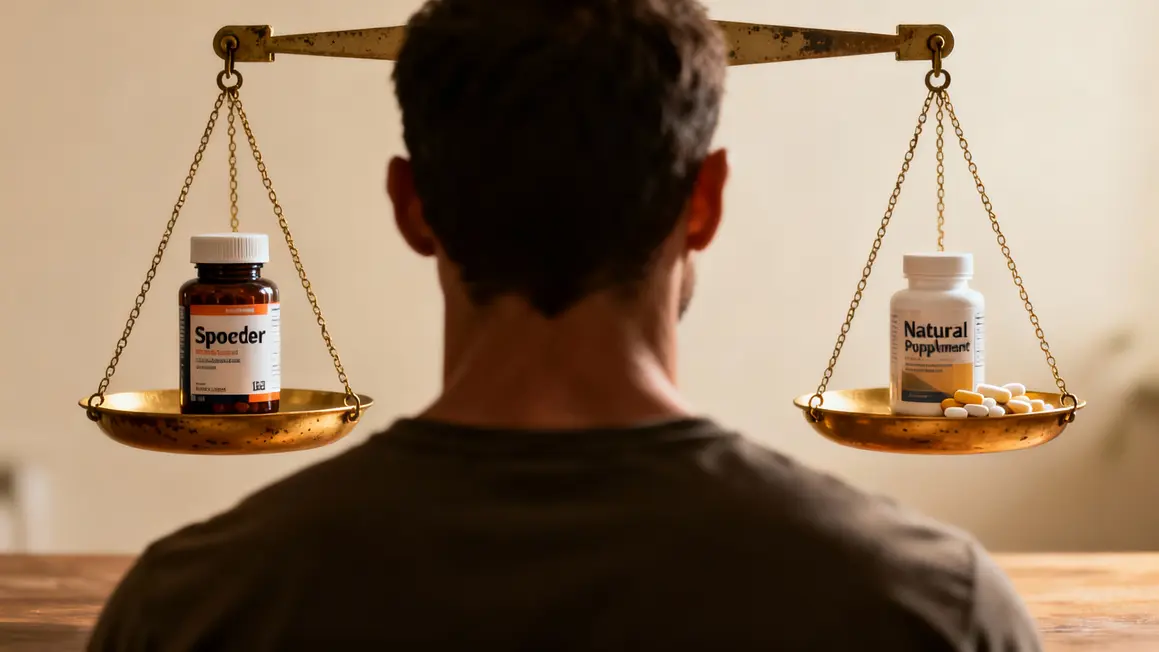 Silhouette devant balance, Primobolan versus suppléments naturels