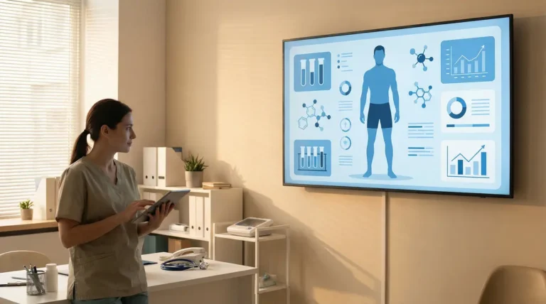 Silhouette sportive homme et éléments scientifiques testostérone