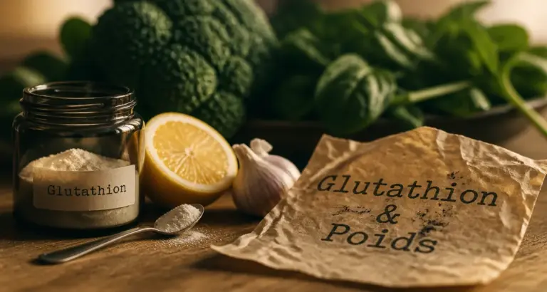 Glutathion et prise de poids : bocal de glutathion, citron et ail