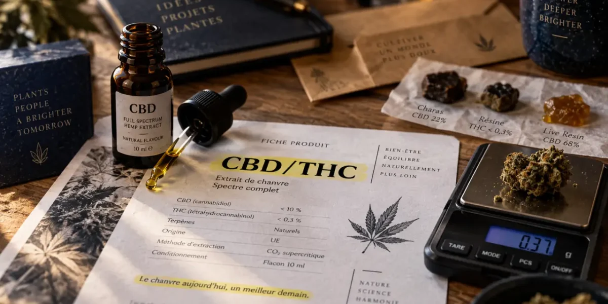 321cbd : fleurs, huiles et résines CBD sur table