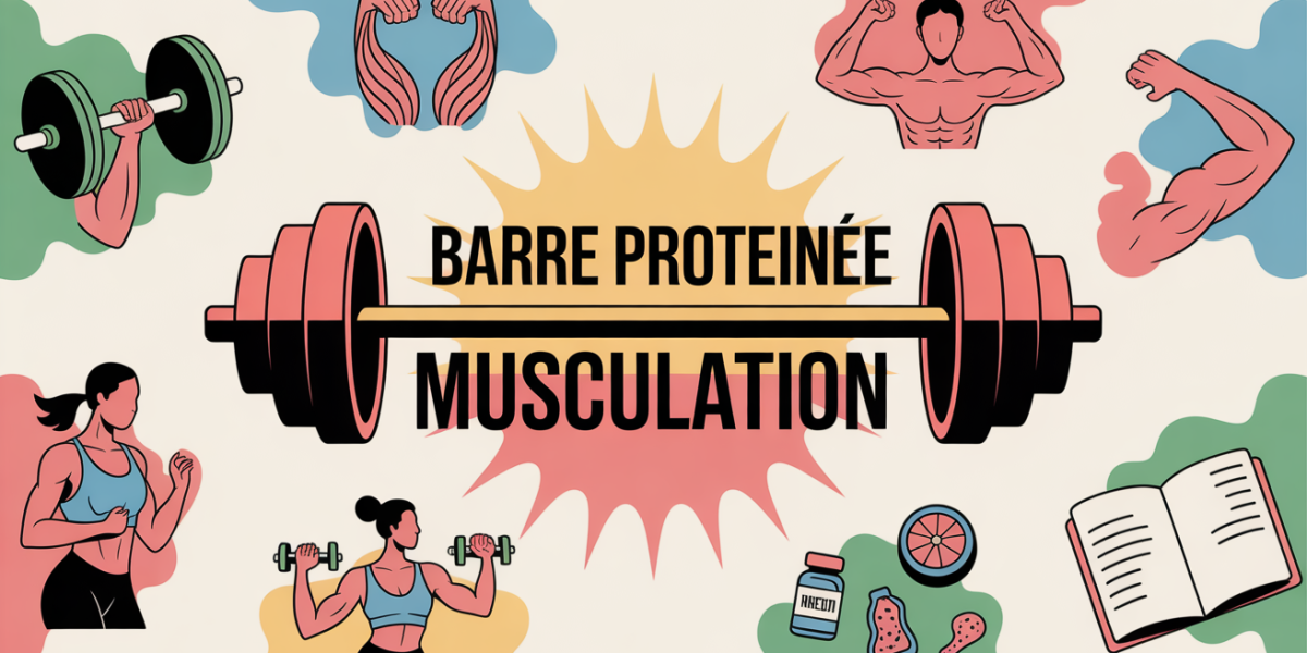 Barre proteinee musculation centrale, icones sport autour