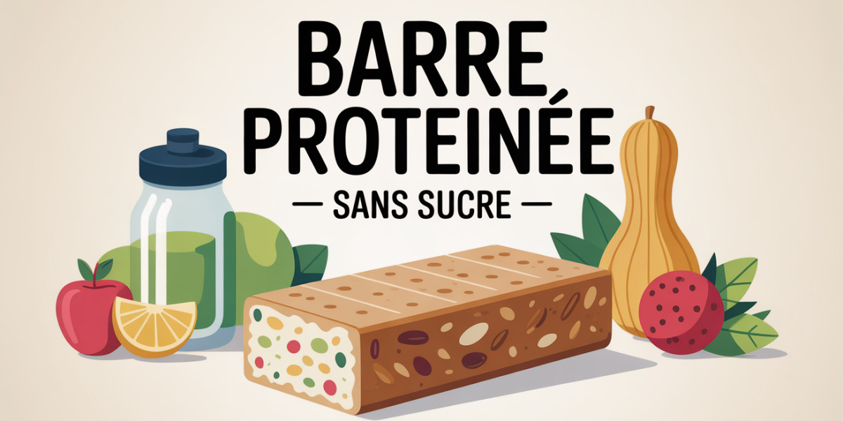 barre proteinee sans sucre avec haltère et fruits, collation sportive