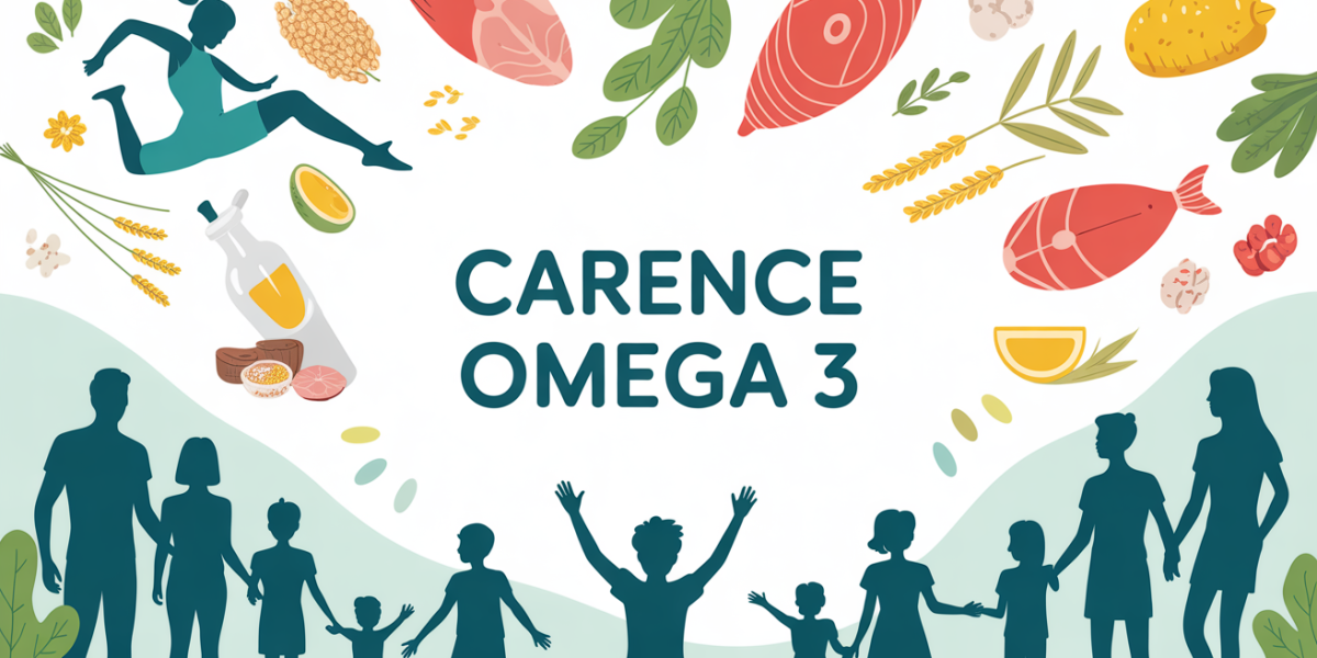 Illustration silhouettes sport famille et aliments pour carence omega 3