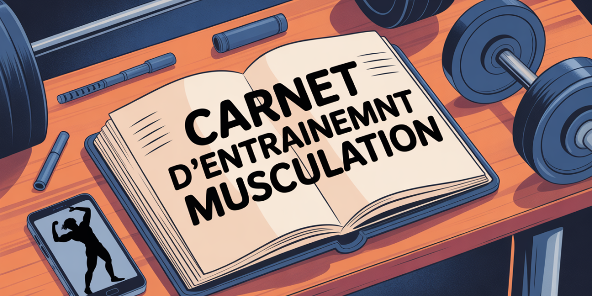 Visuel carnet d'entraînement musculation sur table de gym