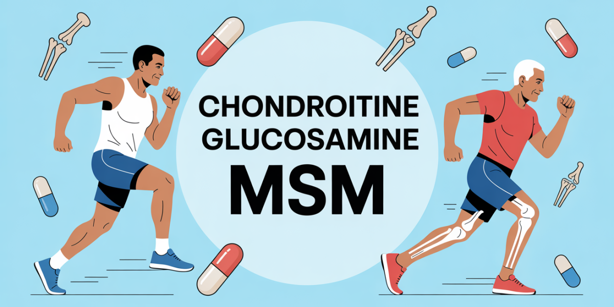Sportif senior actif avec chondroïtine glucosamine MSM symboles articulations