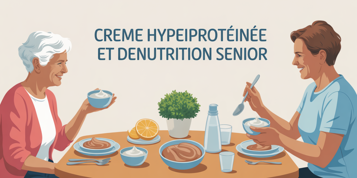 Table familiale avec personne agee et creme hyperproteinee