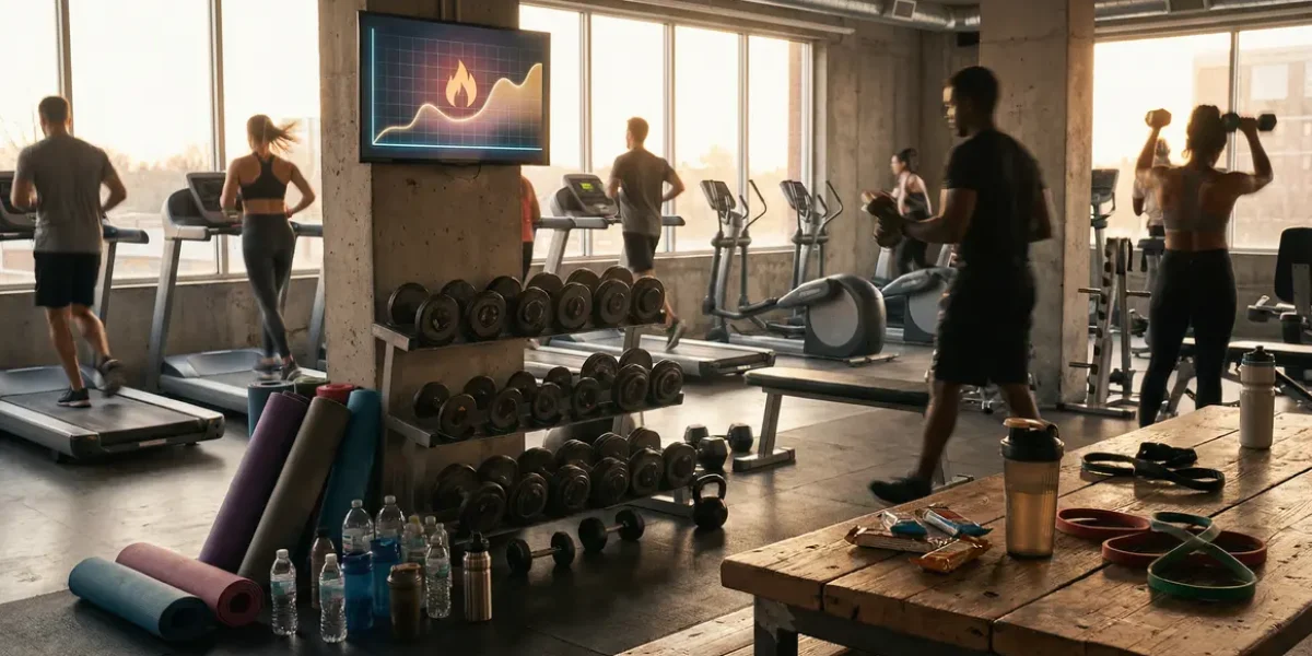Salle de sport moderne avec dépense calorique affichée