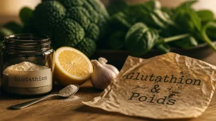 Glutathion et prise de poids : bocal de glutathion, citron et ail