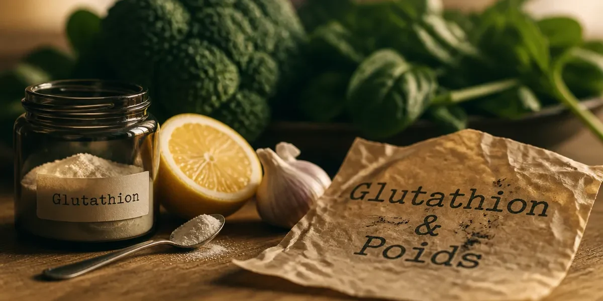 Glutathion et prise de poids : bocal de glutathion, citron et ail