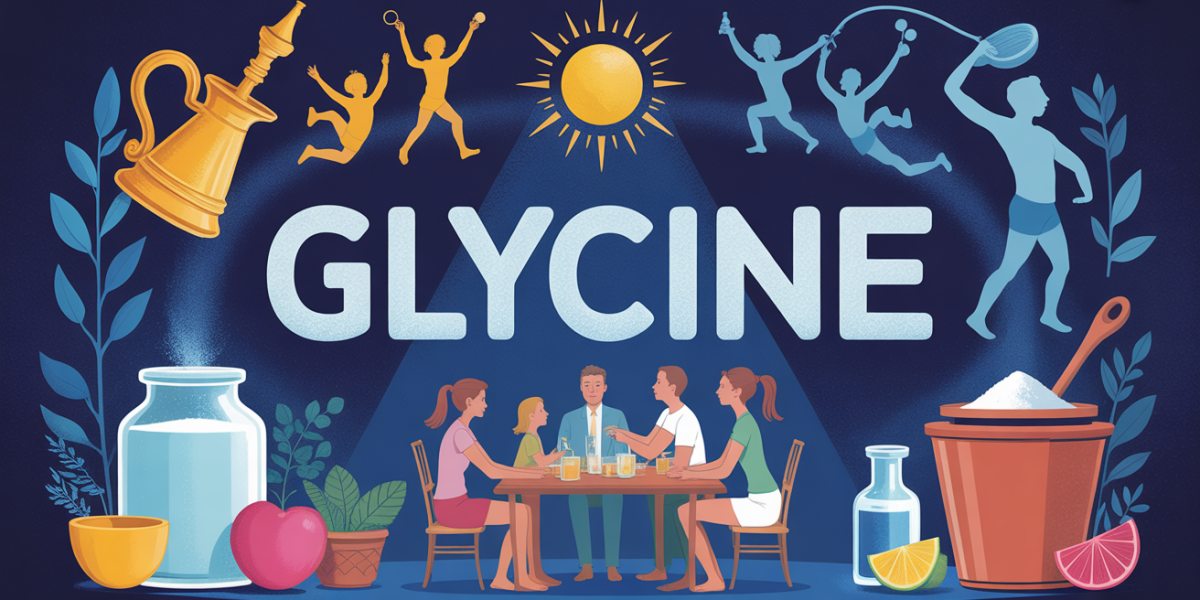 Scène lumineuse avec pot de poudre glycine, sportifs et famille autour d'une table