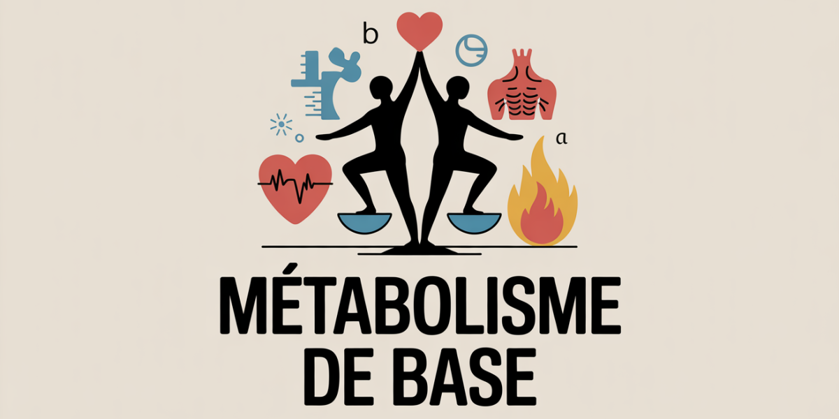 Deux silhouettes sur balance avec elements metabolisme et formules