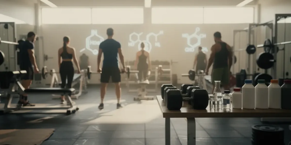 salle de musculation avec produits dopants silhouettes modernes