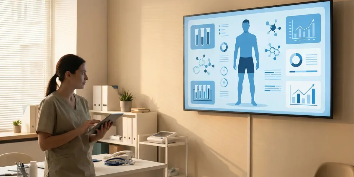 Silhouette sportive homme et éléments scientifiques testostérone